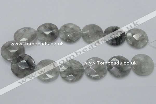 CCQ139 15.5 inches 30mm faceted coin cloudy quartz beads wholesale