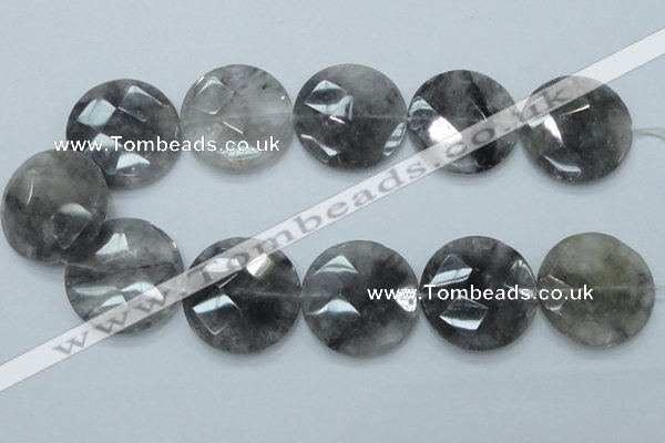 CCQ140 15.5 inches 35mm faceted coin cloudy quartz beads wholesale