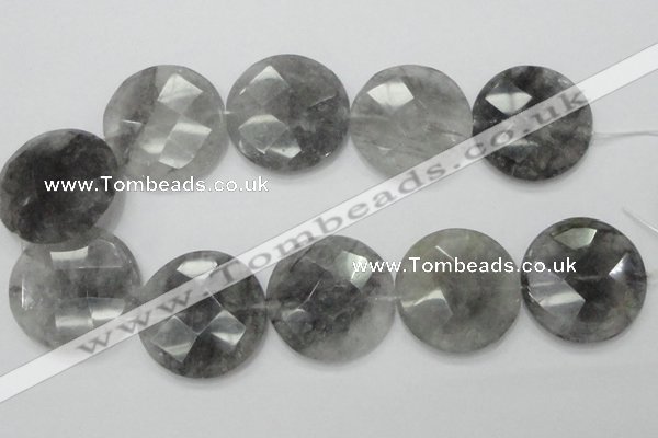 CCQ141 15.5 inches 40mm faceted coin cloudy quartz beads wholesale