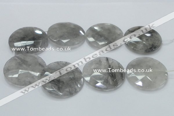 CCQ142 15.5 inches 50mm faceted coin cloudy quartz beads wholesale