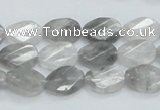 CCQ163 15.5 inches 10*14mm twisted & faceted oval cloudy quartz beads