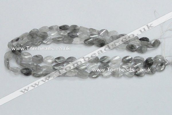 CCQ163 15.5 inches 10*14mm twisted & faceted oval cloudy quartz beads