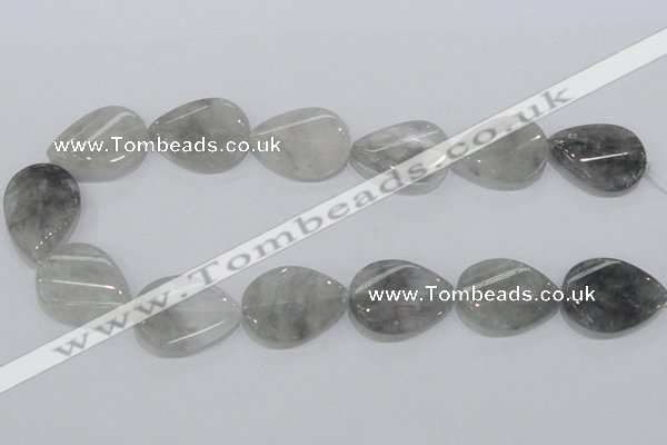 CCQ171 15.5 inches 22*30mm twisted flat teardrop cloudy quartz beads