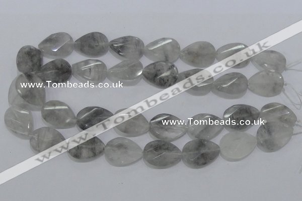 CCQ172 18*25mm twisted & faceted flat teardrop cloudy quartz beads