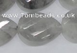 CCQ173 22*30mm twisted & faceted flat teardrop cloudy quartz beads
