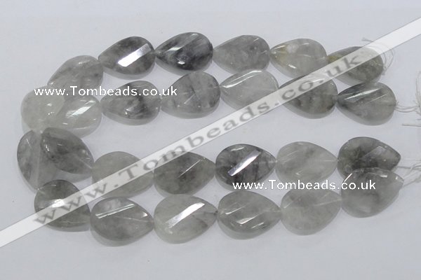 CCQ173 22*30mm twisted & faceted flat teardrop cloudy quartz beads