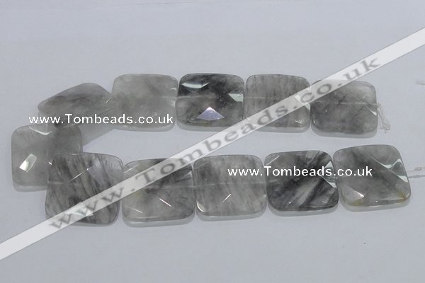 CCQ202 15.5 inches 35*35mm faceted square cloudy quartz beads