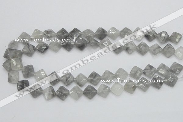 CCQ209 15.5 inches 12*12mm faceted diamond cloudy quartz beads