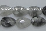 CCQ213 15.5 inches 13*18mm faceted flat teardrop cloudy quartz beads