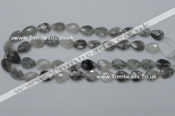 CCQ213 15.5 inches 13*18mm faceted flat teardrop cloudy quartz beads