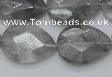 CCQ214 15.5 inches 18*25mm faceted flat teardrop cloudy quartz beads