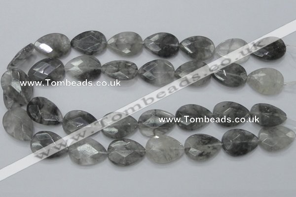 CCQ214 15.5 inches 18*25mm faceted flat teardrop cloudy quartz beads