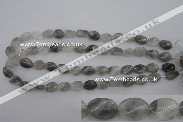 CCQ248 15.5 inches 10*14mm twisted oval cloudy quartz beads wholesale