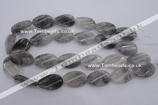 CCQ252 15.5 inches 20*30mm twisted oval cloudy quartz beads wholesale