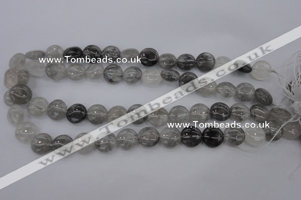 CCQ258 15.5 inches 14mm flat round cloudy quartz beads