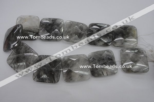 CCQ264 15.5 inches 35*35mm faceted square cloudy quartz beads