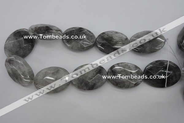 CCQ268 15.5 inches 30*40mm faceted oval cloudy quartz beads