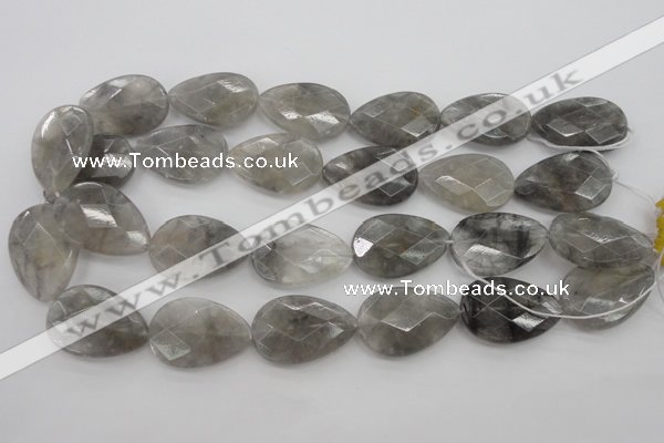 CCQ270 15.5 inches 20*30mm faceted flat teardrop cloudy quartz beads