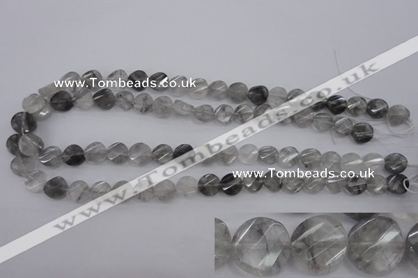 CCQ271 15.5 inches 10mm faceted & twisted coin cloudy quartz beads