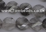 CCQ273 15.5 inches 15mm faceted & twisted coin cloudy quartz beads