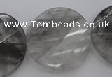 CCQ276 15.5 inches 30mm faceted & twisted coin cloudy quartz beads