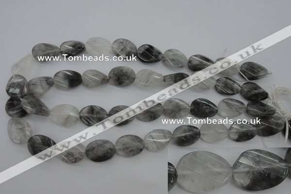 CCQ278 15.5 inches 15*20mm faceted & twisted oval cloudy quartz beads