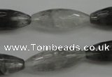 CCQ289 15.5 inches 10*25mm faceted rice cloudy quartz beads