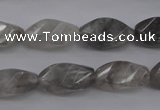 CCQ295 15.5 inches 10*18mm faceted & twisted rice cloudy quartz beads