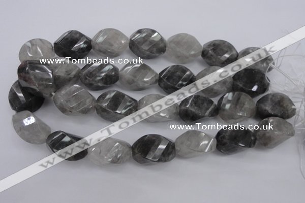 CCQ296 15.5 inches 20*28mm faceted & twisted rice cloudy quartz beads