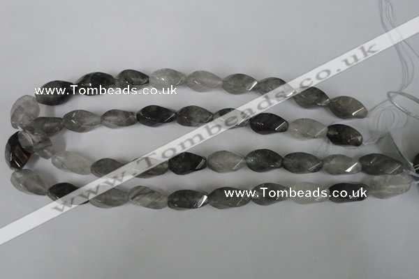 CCQ358 15.5 inches 10*20mm twisted rice cloudy quartz beads wholesale