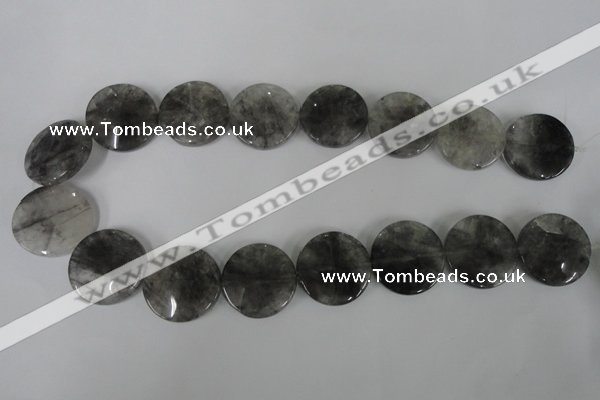 CCQ376 15.5 inches 25mm flat round cloudy quartz beads wholesale