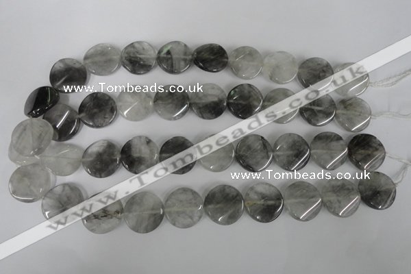 CCQ450 15.5 inches 20mm twisted coin cloudy quartz beads wholesale