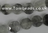 CCQ464 15.5 inches 12mm faceted coin cloudy quartz beads wholesale