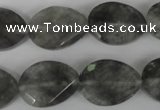 CCQ471 15*20mm twisted & faceted flat teardrop cloudy quartz beads