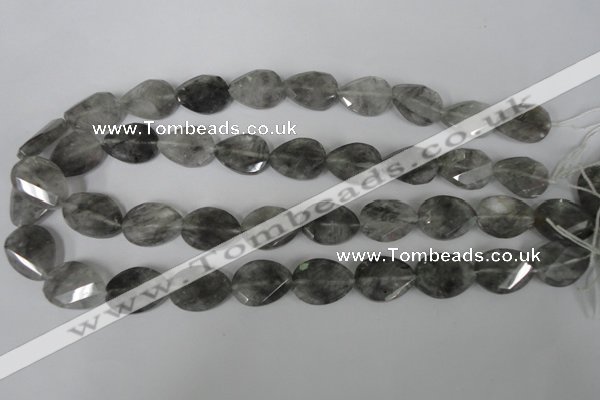 CCQ471 15*20mm twisted & faceted flat teardrop cloudy quartz beads