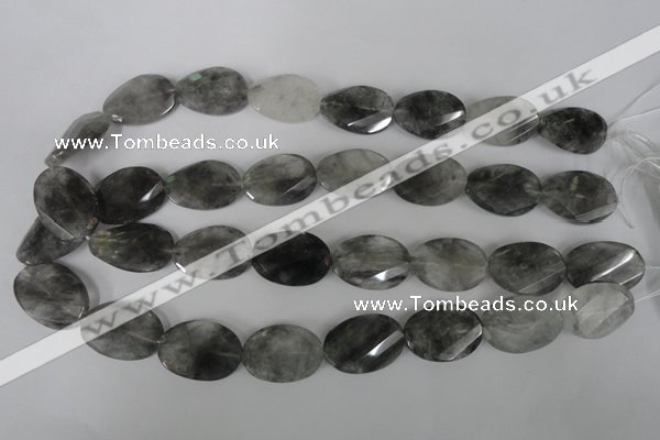 CCQ480 15.5 inches 18*25mm twisted & faceted oval cloudy quartz beads