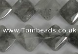 CCQ485 15.5 inches 15*15mm faceted diamond cloudy quartz beads