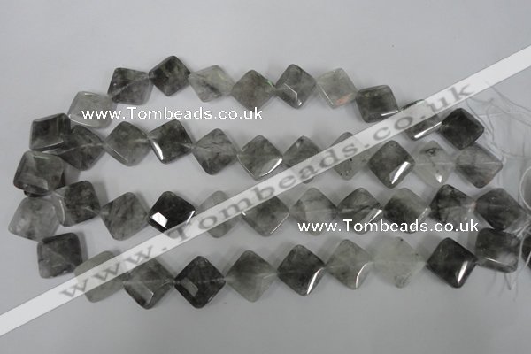 CCQ485 15.5 inches 15*15mm faceted diamond cloudy quartz beads