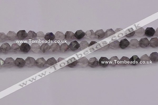 CCQ573 15.5 inches 10mm faceted nuggets cloudy quartz beads