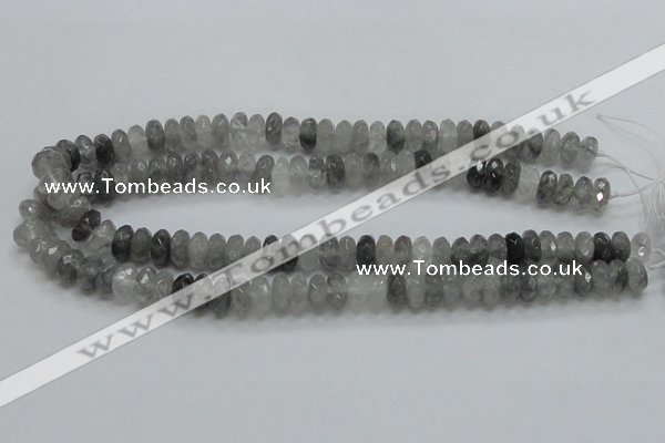 CCQ75 15.5 inches 6*12mm faceted rondelle cloudy quartz beads wholesale