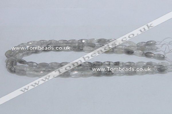 CCQ91 15.5 inches 6*12mm faceted rice cloudy quartz beads wholesale