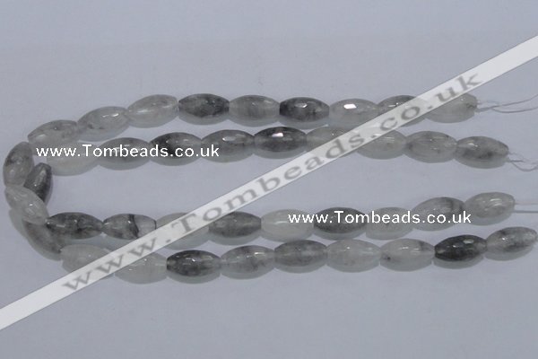 CCQ93 15.5 inches 10*20mm faceted rice cloudy quartz beads wholesale