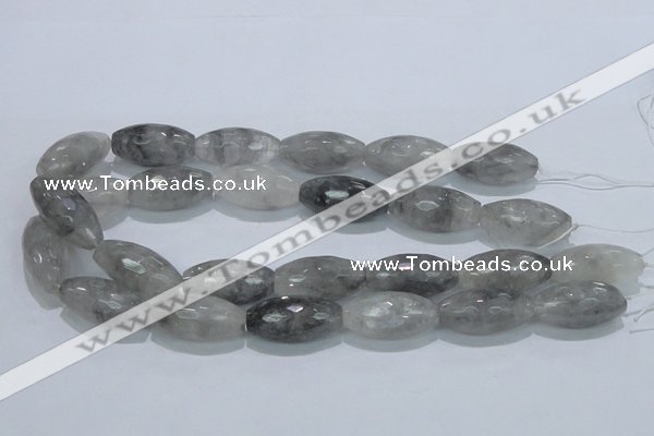 CCQ94 15.5 inches 15*30mm faceted rice cloudy quartz beads wholesale