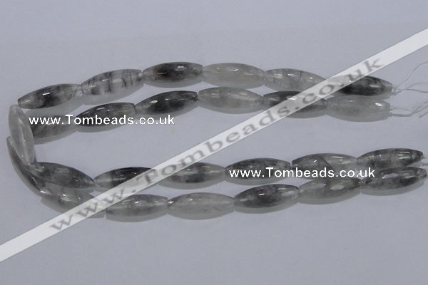 CCQ95 15.5 inches 10*30mm faceted rice cloudy quartz beads wholesale