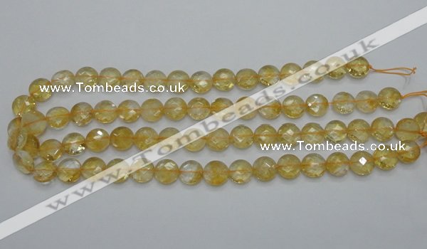 CCR19 15.5 inches 12mm faceted flat round natural citrine gemstone beads