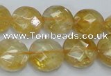 CCR20 15.5 inches 14mm faceted flat round natural citrine gemstone beads