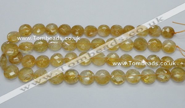 CCR20 15.5 inches 14mm faceted flat round natural citrine gemstone beads