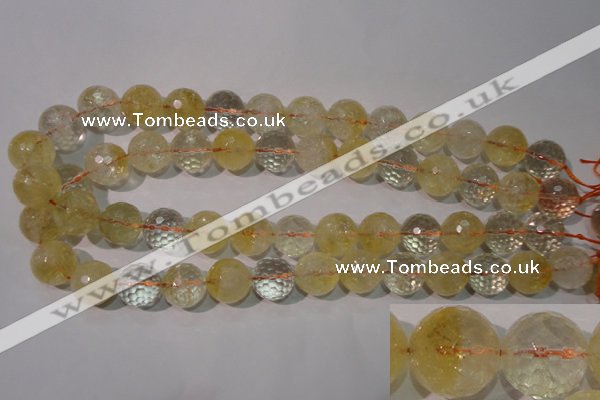 CCR206 15.5 inches 15mm faceted round natural citrine gemstone beads