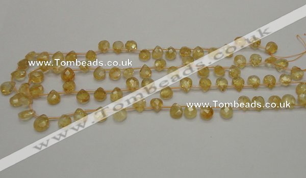 CCR31 15.5 inches 8*10mm faceted briolette natural citrine beads