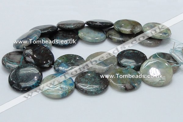 CCS08 15.5 inches 35mm flat round natural chrysocolla gemstone beads